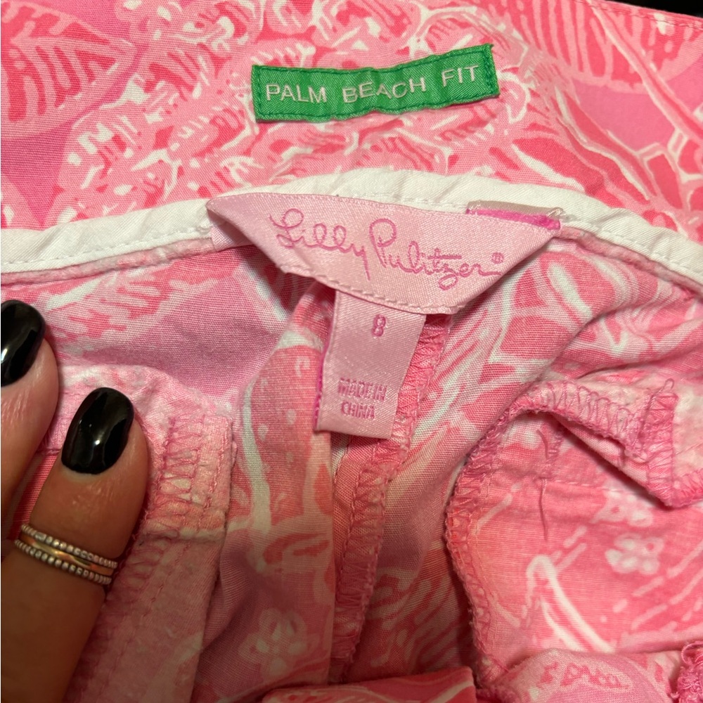 LILLY PULITZER size 8 Bailey Capri Palm Beach Fit Pink‎ Ribbon Nina Pina Print - Picture 3 of 6